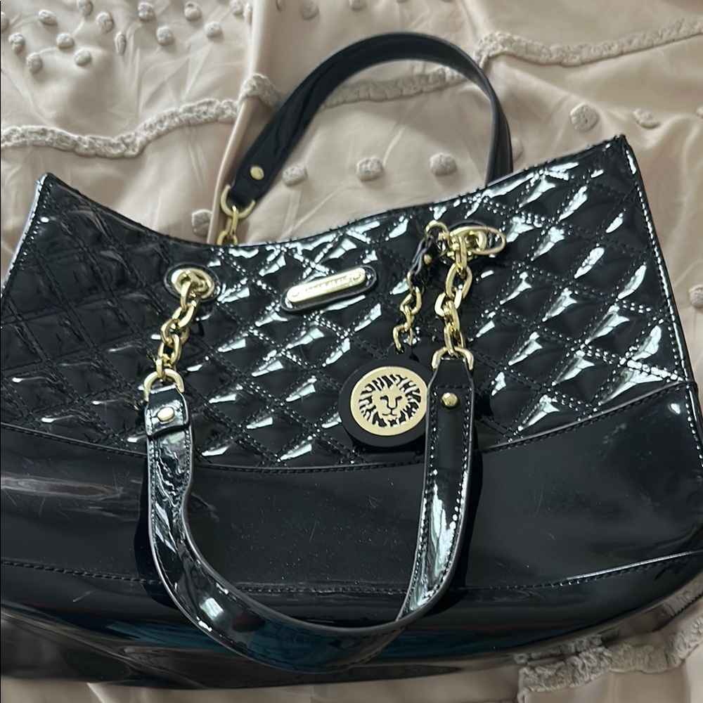 Anne Klein Black and Gold Quilted Shoulder Bag